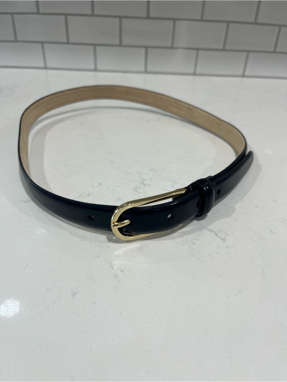 Classic Black Women's Leather Belt with Gold Buckle